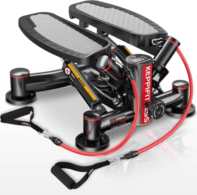 KeppiFitness FITSTEP1000 PRO Home Stair Stepper with Resistance Bands — Commercial-Grade, 400 lb Capacity, V-Shaped Motion, LED Monitor