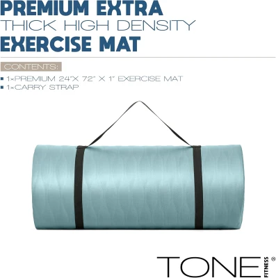 Tone Fitness 1-Inch Thick High-Density Mat for Yoga & Home Gym — Non-Slip Surface with Carry Strap (24"" x 72"")