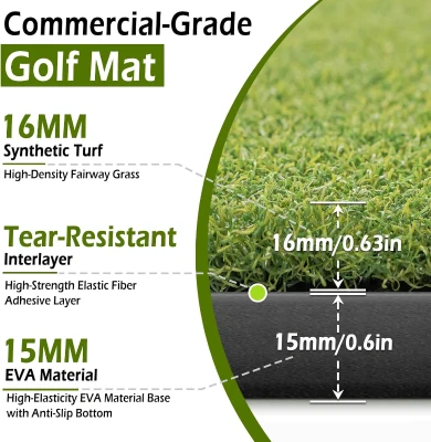 Bearwill Golf Mat 31mm — 5x4 ft / 5x5 ft High-Elasticity Artificial Turf Hitting Mat for Garage Simulators, Chipping and Driving Practice