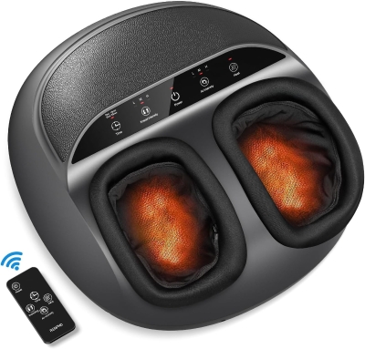 RENPHO 2026 Upgraded Heated 3D Shiatsu Foot Massager with Wireless Remote — Full-Cover Air Compression & 360° Rolling Therapy, Fits Up to US Size 13 (Black)