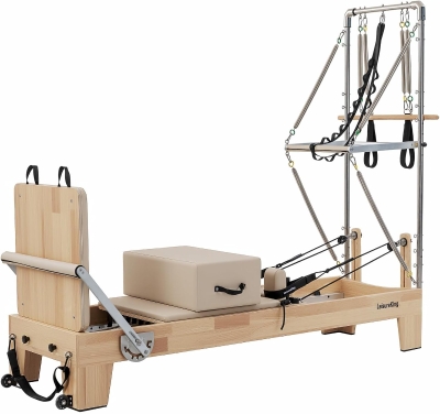 Oak Wood Pilates Reformer with Tower — Quick-Assembly Studio-Grade Reformer Machine with Tower & Accessories for Home and Gym
