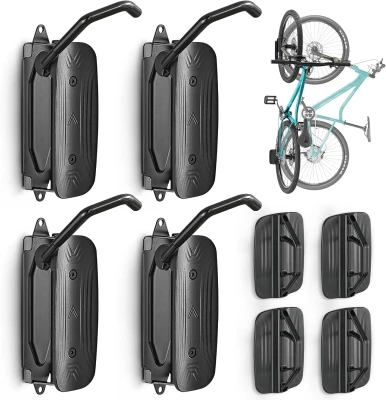 monTEK Swivel Bike Wall Mount – 4-Pack Space-Saving Vertical Bike Hangers, Sturdy Storage (Each Holds up to 66 lbs)