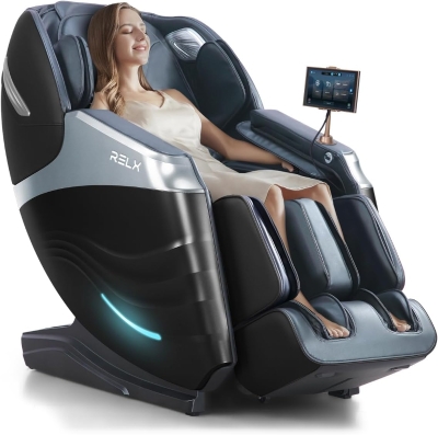RELX 2026 Full-Body Massage Chair, 20 Modes Zero Gravity SL-Track Shiatsu with Built-in Heat, Airbag Body Scan, Deep Yoga Stretch, Extendable Calfrest and AI Voice Control (Black)