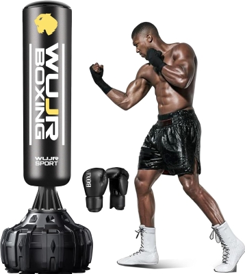 70"" Freestanding Punching Bag with Suction-Cup Base and Boxing Gloves — Heavy Duty Kickboxing Stand for Adults