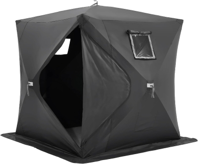 VEVOR Pop-Up Ice Fishing Shelter — Hub-Style Portable Tent, Insulated or Non-Insulated Options, Waterproof 300D Oxford Fabric, Includes Anchors, Ropes & Carry Bag (90 x 90 x 80 in)
