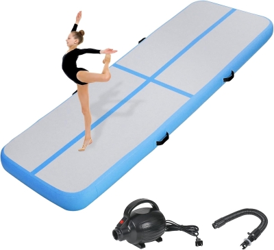 Air Tumble Track Inflatable Mat with Electric Pump - 6ft/10ft/13ft/16ft/20ft, 4in & 8in Thickness - Durable PVC Drop-Stitch Gymnastics Mat for Home, Pool, Beach and Park