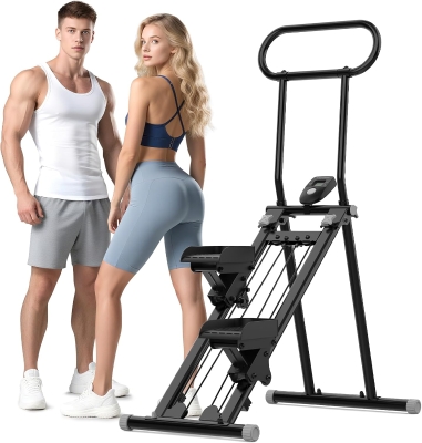 Foldable Vertical Climber Stair Stepper – Compact Home Cardio Machine with Adjustable Handle (46/48/50in) and Anti-Slip Pedals, Supports 310lbs