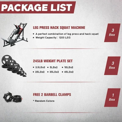 RitFit Adjustable Hack Squat & Leg Press with Weight Plate Set — Professional Home Gym Machine with Linear Bearings, Full Lower-Body Training and Plate Storage Posts