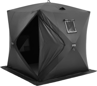 VEVOR Pop-Up Ice Fishing Shelter — Hub-Style Portable Tent, Insulated or Non-Insulated Options, Waterproof 300D Oxford Fabric, Includes Anchors, Ropes & Carry Bag (90 x 90 x 80 in)