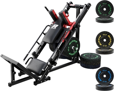 RitFit Heavy-Duty Adjustable Leg Press & Hack Squat Machine with Weight Plates, Linear Bearings and Storage Posts for Home/Studio