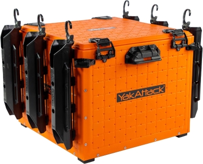 YakAttack BlackPak Pro 16"" x 16"" Orange Kayak Fishing Crate with 6 Rod Holders – Lightweight, Rugged Tackle Box & Organizer
