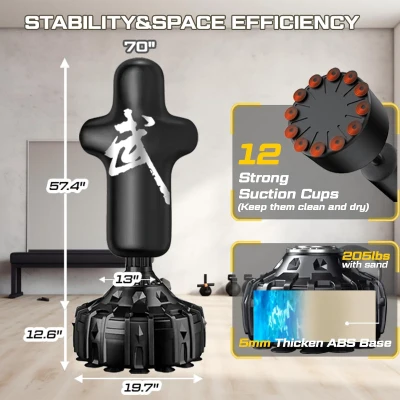 70 in Freestanding Kickboxing Bag with 12 oz Gloves and Suction-Cup Base — Heavy-Duty Stand for Adults