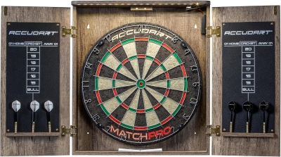 Accudart Match Pro Official 18"" Self-Healing Sisal Dartboard Cabinet Set with LED Lighting