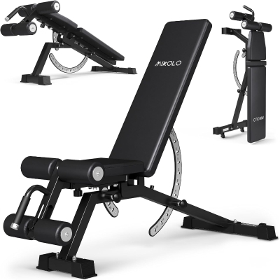 Mikolo Adjustable Weight Bench WB00 – 1200 lb Capacity Incline/Flat/Decline Bench with Detachable Leg Support & Vertical Storage