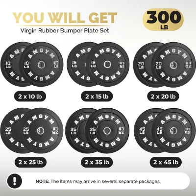 2-Inch Olympic Bumper Plate Set (Pairs 10–45 LB) – 100% Virgin Rubber Barbell Plates with Steel Inserts, Low-Rebound Design, Multiple Color Options