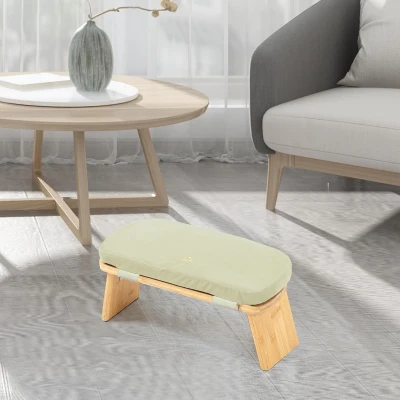 100% Natural Bamboo Folding Meditation Bench with Cushion and Carry Bag — Seiza Kneeling Stool (Beige)