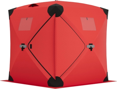 DEXSO Pop-Up Ice Fishing Shelter — Spacious 4–6 Person Portable Ice Shack, Durable Weather-Resistant (Blue/Red)