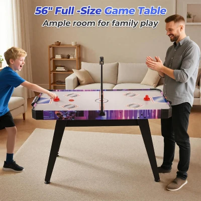GYMAX 56 in Air Hockey Table with 12V High-Performance Motor and LED Digital Scoreboard - Includes 2 Pushers & 2 Pucks, for Home, Game Room, Office