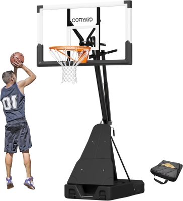 Adjustable Outdoor Basketball Hoop with 44/54-inch Shatterproof Backboard, 5.25–10 ft Height Range, Portable Base with Sandbag