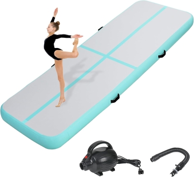 Air Inflatable Gymnastics Tumble Track 6ft/10ft/13ft/16ft/20ft — 4"" or 8"" Thick with Electric Air Pump for Cheerleading, Yoga, Pool & Outdoor Use