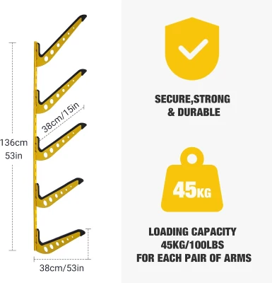 5-Board Wall-Mounted Rack for Surfboards, Wakeboards and Snowboards – Adjustable Wall Hangers for Display & Storage