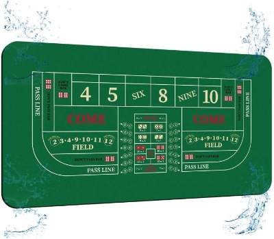 70"" x 35"" Upgraded Waterproof Casino Craps Tabletop Layout Mat with Carrying Bag, Anti-Slip Rubber Top Cover for Parties and Home Game Nights