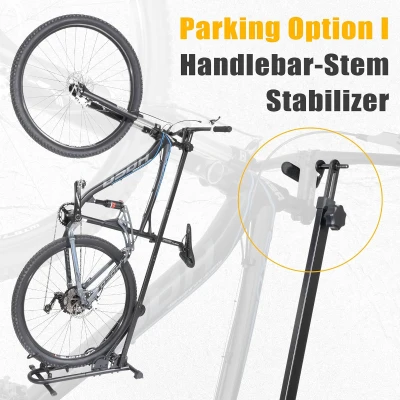 BIKE HAND Vertical Bike Floor Stand — Premium 3-Way Adjustable Parking Rack with Stem/Handlebar Stabilizer for Bikes up to 29-inch Wheels