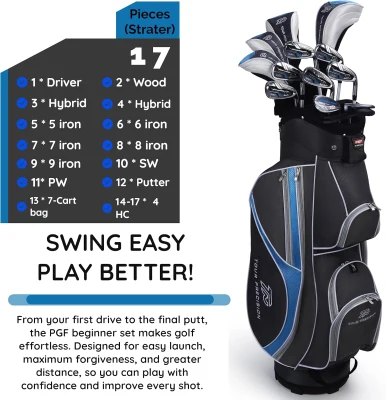 PGF Gold Tour Precision Complete Golf Club Package Set for Men & Women – Driver, Fairway, Hybrids, Irons, Wedges & Putter
