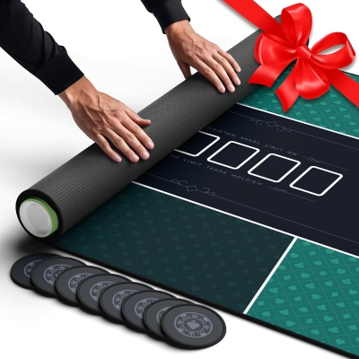 Newverest 70"" x 35"" Poker Table Top — Texas Hold'em Mat for Up to 10 Players with Zipper Storage Bag, 8 Coasters & Gift Box