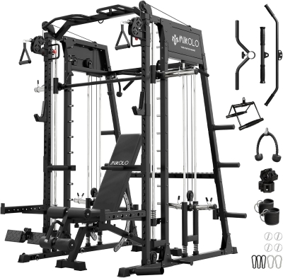 Mikolo M4 2.0 Smith Machine & Power Rack — 2200 lb Capacity with Lat Pulldown, Dual Cable Crossover and Storage System