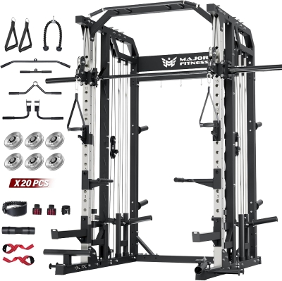Major Fitness Drone2 Advanced Training Smith Machine — All-in-One Home Gym Squat Rack with Aluminum Pulley Set, Barbell, Dual Lat Pulldown & Cable Crossover for Full-Body Workouts