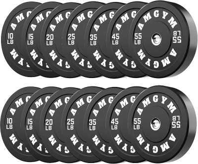 AMGYM 2-Inch Olympic Bumper Plates – 10–55 lb Pairs, Rubber Weight Set for Barbell Training