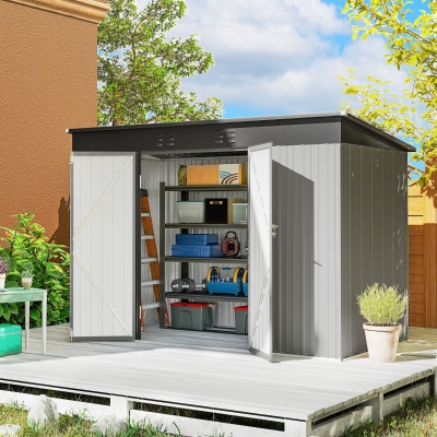 Outsunny 9' x 4' Galvanized Steel Garden Storage Shed with Lockable Doors, Gloves and 2 Air Vents for Backyard, Patio, Lawn