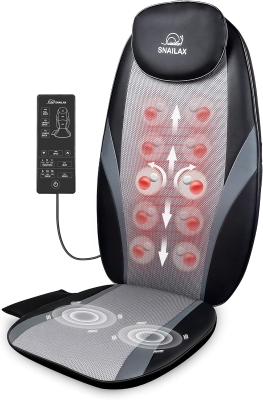 Snailax Shiatsu Heated Massage Cushion with 3D Kneading Rollers, Deep Tissue Back Massager Pad with Spot Function and Vibrating Seat – Travel & Home Use