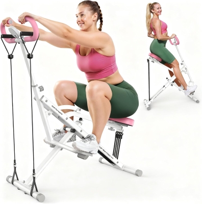 Sportsroyals Home Squat Machine – Foldable Ride & Row Trainer with Adjustable Resistance (0–100 lbs x4 Bands), Multi-Function for Glutes, Thighs, Abs & Back, 350 lb Capacity