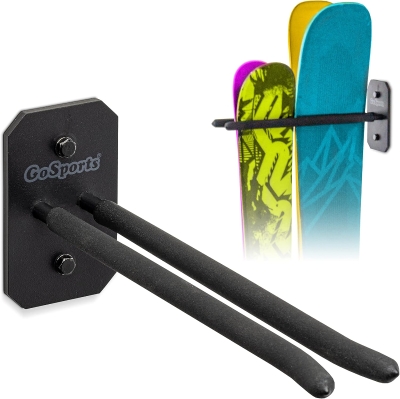GoSports Wall-Mounted Ski & Snowboard Storage Rack - Per-Pack Holds 2 Skis or 1 Snowboard (50 lb)