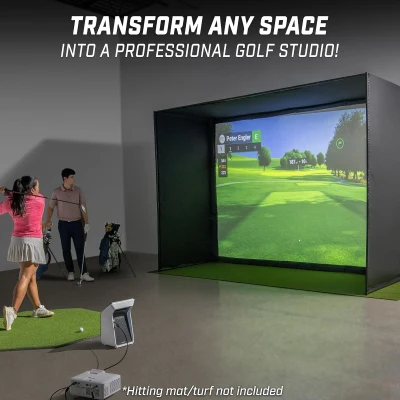 GoSports Golf Simulator Enclosure Kit with Frame and HD Impact Screen – Options: 10x8, 12x9, 14x8 ft