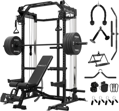 Mikolo HR05 Power Cage – 2000 lb Capacity Power Rack with Independent Dual 1:1 Pulley System, Multi-Function Home Gym for Cable Crossover
