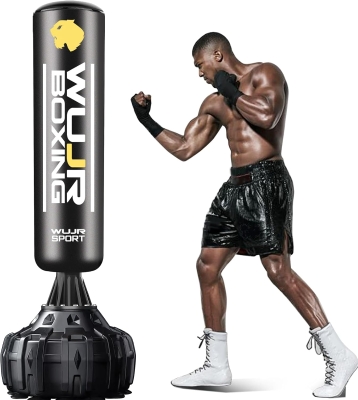 70"" Stand-Up Punching Bag with Suction Base and Protective Gloves — Heavy Kickboxing Bag for Adults & Teens