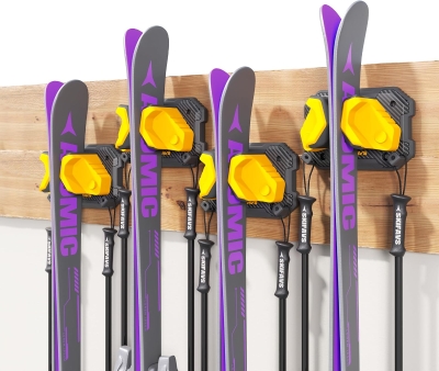 Ski & Snowboard Wall Rack – Yellow, 4-Pack | Damage-Free Vertical Mount, Garage Space-Saving Winter Gear Organizer