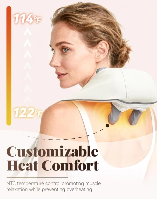 HVZZ 6D Shiatsu Neck & Shoulder Massager with Heat – Portable Rechargeable Deep Tissue Neck and Back Massager (Beige)