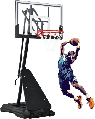 Portable Basketball Hoop with 44""/48"" Backboard, Stepless Crank Adjustment 5.3–10 ft, Heavy-Duty Outdoor/Indoor Goal System