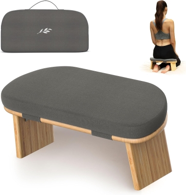 Portable Bamboo Seiza Meditation Bench with Removable 1.6"" Thick Cushion, Magnetic Locking Hinges and Canvas Carry Bag