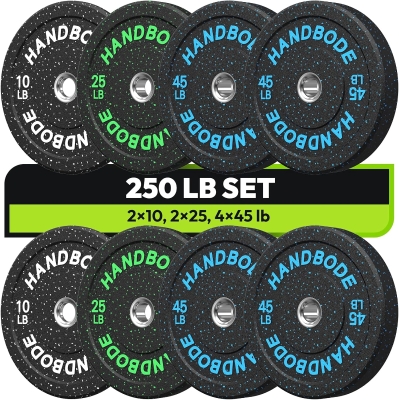High-Bounce 2-Inch Olympic Bumper Plates — Rubber Colored Weight Set for Barbell Lifting (45/100/160/190/260/300 lb Options)
