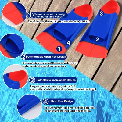 Prsca Kids Short Swim Fins — Youth Flippers for Lap Training, Beginners (Girls & Boys)