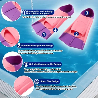 Prsca Kids Short Swim Fins — Youth Training Flippers for Lap Swimming, Children, Girls & Boys Beginners