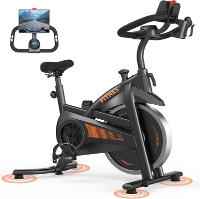 CURSOR FITNESS Indoor Exercise Bike — Silent Belt Drive Stationary Cycle with Comfortable Ventilated Seat, Tablet & Bottle Holders, 300 lb Capacity