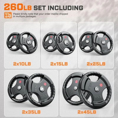 XDDIAS 260 lb Olympic Rubber Bumper Plate Set – 2-Inch Barbell Plates with Easy-Grip Handles and Steel Ring Insert