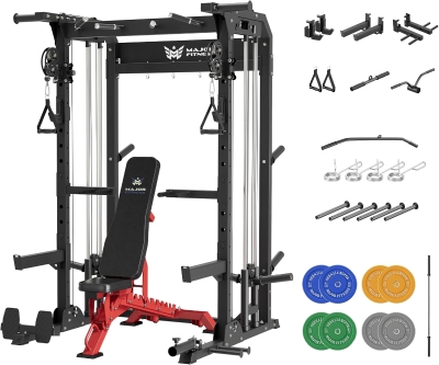 MAJOR FITNESS F22 Power Rack — 1600 lb All-in-One Squat Rack with Dual Pulley System