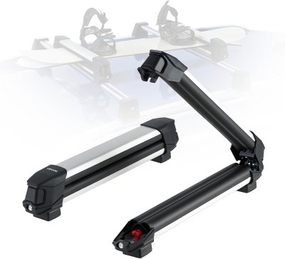 VEVOR Ski & Snowboard Roof Rack, Holds up to 4 Pairs of Skis or 2 Snowboards, 2-Pack Aluminum Universal Crossbar Mount with Lock & Rubber Padding, Carrier for Fishing Rods, Fits Most Slotted Crossbars